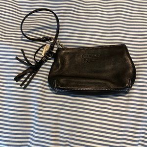 Black leather coach wristlet